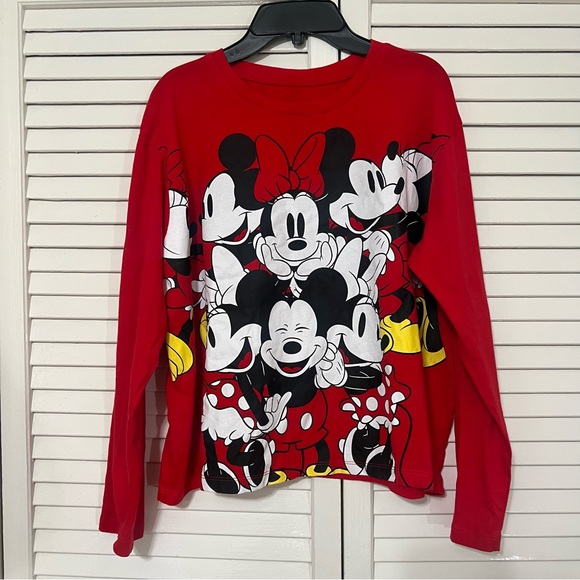 Disney Mickey Minnie Mouse Print Cropped Crew Neck Long Sleeves red tee SZ XXL - Picture 11 of 16
